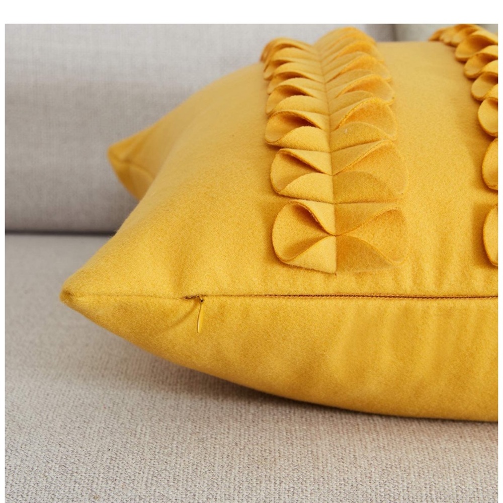 Wool Blend Solid Cushion Covers Mustard Yellow - Picture 3 of 8